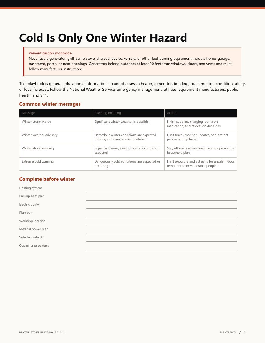 Winter Storm and Extreme Cold Playbook writable planning page sample